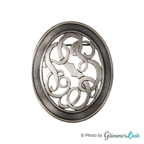 Vintage Large Oval Open Scroll Work Silver Tone Brooch - Picture 2 of 9